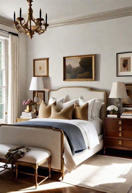 Paint color options for architectural trim and mouldings.  Modern baseboards and trim. Contrast trim. Window trim. Black trim interior. Moldings and trim. Wall trim. Window trim ideas interior. Picture frame molding. Wall molding design. Molding on walls. Crown molding ideas.  nancy meyers aesthetic. calming neutral bedroom decoating ideas. traditional bedroom decor. Trim Room Ideas, Wallpaper With Crown Molding, Modern Nancy Meyers, Cream Molding White Walls, Green And Blue Guest Bedroom, Wall Trim In Bedroom, Organic Style Bedroom, Vintage Modern Bedroom Decor, Dark Molding Light Walls