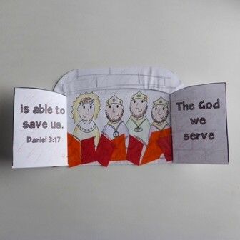 Fiery Furnace Door Craft Daniel 3 Directions : download pdf below; copy; kids color and then cut on bold lines; fold in half on dotted lines and then fold "doors" back on dotted lines; can add tissue... Bible Study Crafts, Childrens Bible Study, Toddler Bible, Fiery Furnace, Daniel 3, Preschool Bible Lessons, Happy Learning, Bible Activities For Kids, Bible Story Crafts