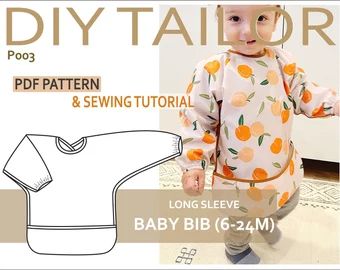 DIYTailor - Etsy Bib With Sleeves Pattern, Long Sleeve Bib Pattern, Diy Bibs, Baby Bib Tutorial, Diy Baby Bibs, Bibs With Sleeves, Baby Bibs Patterns, Bib Pattern, Baby Diy