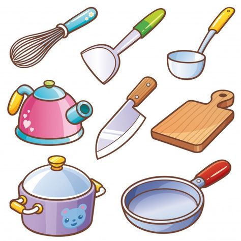 Kitchen tools set Premium Vector | Premium Vector #Freepik #vector #school #education #cartoon #kitchen Kitchen Cartoon, Kitchen Tool Set, Paper Doll House, Printable Flash Cards, Cartoon Clip Art, Cooking Tools, Free Clip Art, Kids Education, Tool Set