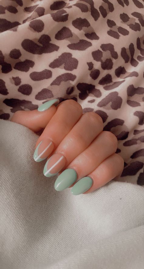 Sage Green With White Nails, Sage Green Hoco Nails, Sage Green Sns Nails, Spring Nails Sage Green, Simple Nails Sage Green, Nails For Light Green Dress, Sage Prom Nails, Sage Colored Nails, Simple Sage Green Nails