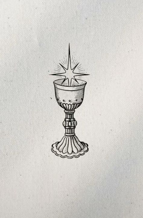 Musical Staff Tattoo, Chalice Tattoo Design, Alchemy Drawings, Chalice Drawing, Goblet Tattoo, Catholic Tattoo Ideas, Medieval Chalice, Chalice Tattoo, Tile Tattoo