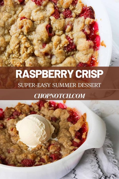 This Raspberry Crisp is easy raspberry summer dessert to make at home. Raspberry crisp is a delicious and simple dessert to whip up for the whole family. With only 3 ingredients for the filling and 3 ingredients for the topping, I’m sure you’ll love the simplicity of this tasty dessert. #EasyDesserts #Raspberry #RaspberryDesserts #SummerDesserts Dessert Recipes Using Fresh Raspberries, Raspberry Crisp Recipe Pioneer Woman, Recipes For Raspberries Desserts, Raspberry Desserts Fresh Raspberries, Raspberry Crisp Pioneer Woman, Ideas For Raspberries, Ww Raspberry Recipes, Rasberry Cobbler Easy, Frozen Raspberry Desserts Easy