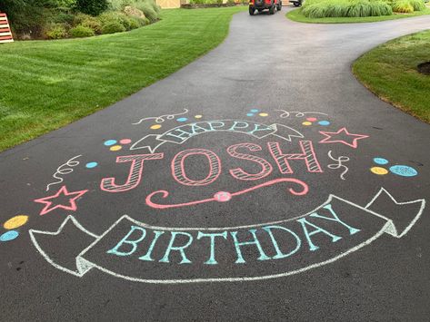 Birthday Sidewalk Chalk Art, Happy Birthday Sidewalk Chalk Art, Birthday Sidewalk Chalk, Driveway Chalk Art, Driveway Chalk, Driveway Art, Alley Ideas, Fun Chalk Art, Creative Pics