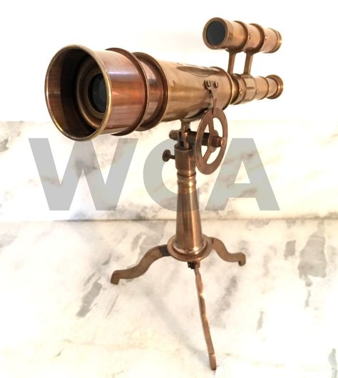 Telescope Aesthetic, Desk Top Decor, Vintage Telescope, Diy Nautical Decor, Bourbon Room, Vintage Nautical Decor, Refracting Telescope, Silver Articles, Scientific Instruments