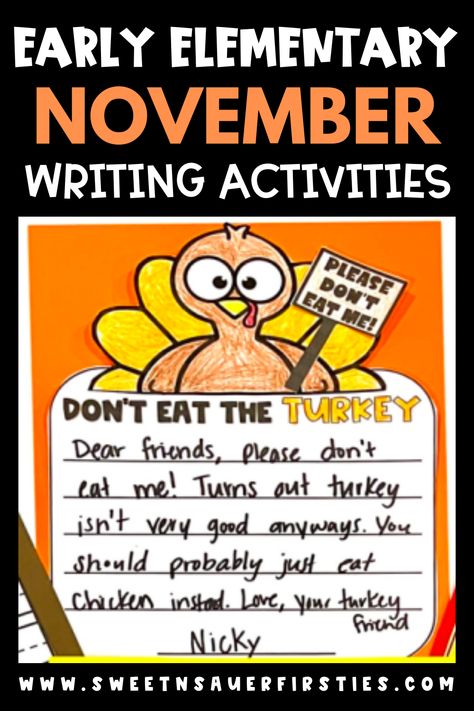 Are you looking for some creative November writing prompts for your early elementary students? November can be busy with all of the Thanksgiving activities for kids, but it’s a great time to add in some easy writing activities in your K-2 classroom as well. Your early elementary students will love creating and crafting pop up cards for kids or how to help a turkey escape activity. There are some great mentor texts for writing as well as a Thanksgiving lap book. 1st Grade Turkey Disguise, Turkey Craft 1st Grade, Thanksgiving Writing Activities 2nd Grade, Turkey Writing First Grade, I Am Thankful For Writing Activity, Thankful Writing 2nd Grade, Turkey Activities First Grade, Thankful Writing 1st Grade, Thanksgiving Writing Craft