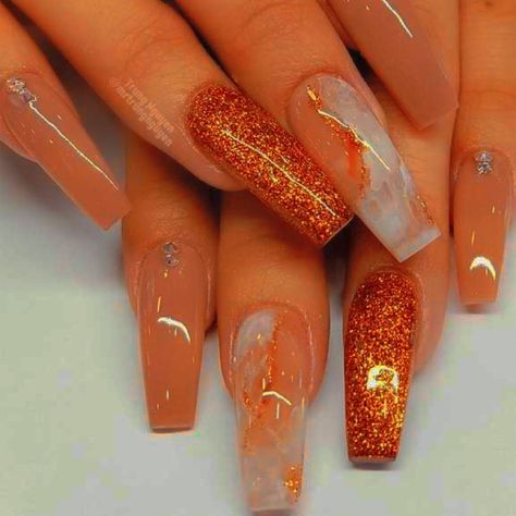 Orange Acrylic Nails, Orange Nail Designs, Orange Nail, Gold And Orange, Orange Nails, Acrylic Nail Designs, Burnt Orange, Acrylic Nails, Nail Designs