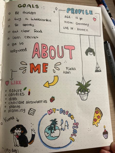 Myself Diary Ideas, Diary Ideas About Myself, Journal Ideas Myself, Introduce Myself Ideas, About Myself Journal Ideas, Introducing Myself Ideas, Introducing Myself, Bullet Journal Month, Bullet Journal Quotes