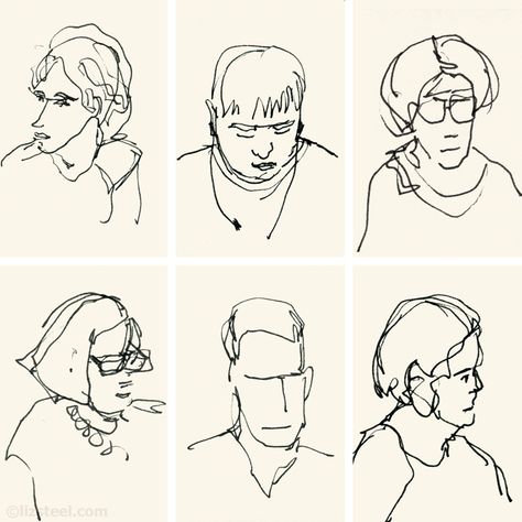 Sketching People Tutorial, Quick Portrait Sketches, Urban Sketching People, Urban Sketching Beginner, How To Sketch People, Quick Sketches Of People, Sketching Face, Illustrated Faces, Urban Art Painting