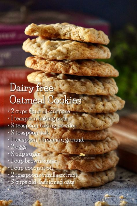 Looking for a delicious dairy-free treat? These Dairy-Free Oatmeal Cookies are soft, chewy, and made with coconut oil for a subtle tropical flavor. Perfect for those avoiding dairy, this simple recipe uses everyday ingredients like oats, sugar, and flour—no butter required! Plus, they’re quick to make with no complicated steps. Customize with your favorite mix-ins like chocolate chips or raisins. Try these today for a tasty, homemade dessert that everyone will love!  #OatmealCookies Coconut Oil Oatmeal Cookies, Dairy Free Oatmeal Cookies, Dairy Free Oatmeal, Dairy Free Cookie Recipe, Oat Cookie Recipe, Italian Christmas Cookies, Dairy Free Treats, Coconut Oil Recipes, Oatmeal Cookies Chewy