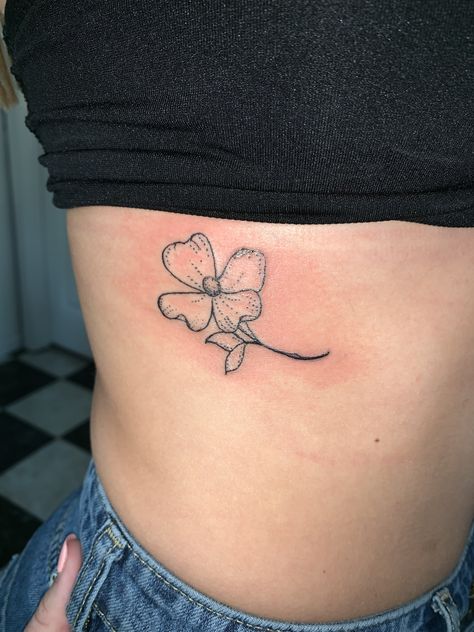 Dogwood Tattoo Small, Dogwood Tattoos, Flower Rib Tattoo, Dogwood Flower Tattoo, Dogwood Tattoo, Dogwood Flower Tattoos, Pacific Dogwood, Flower Tattoo On Ribs, Dogwood Flower