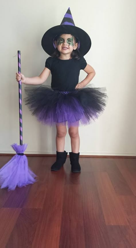 Black And Purple Witch Costume, Witch Costume Diy, Halloween Makeup For Kids, Witch Tutu, Halloween Kids Costumes Girls, No Sew Tutu, Kids Costumes Girls, Witch Diy, American Girl Doll Clothes Patterns