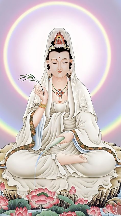 Guanyin Art, Guanyin Goddesses, Bodhisattva Guanyin, Quan Am, Buddha Artwork, Mahayana Buddhism, Buddha Art Painting, Quan Yin, Kuan Yin