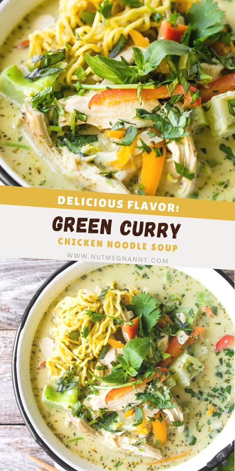 Curry Chicken Noodle Soup, Coconut Curry Chicken Soup, Curry Chicken Soup, Stew Ideas, Thai Curry Soup, Curry Soup Recipes, Green Curry Recipes, Thai Curry Recipes, Green Curry Chicken