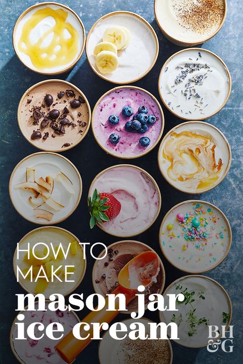 Mason Jar Ice Cream Recipe, Mason Jar Ice Cream, Jar Ice Cream, Make Homemade Ice Cream, Mason Jar Desserts, Nice Cream Recipe, Easy Ice Cream Recipe, Making Homemade Ice Cream, Ice Cream Maker Recipes