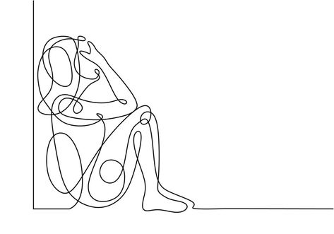 Sad girl continuous one line drawing, people feeling stress One Line Drawing People, Introvert Drawing, Poem Drawings, Stressed Out Sketch, Practice Aesthetic, Line Drawing People, Parts Work, Therapy Website, Person Drawing