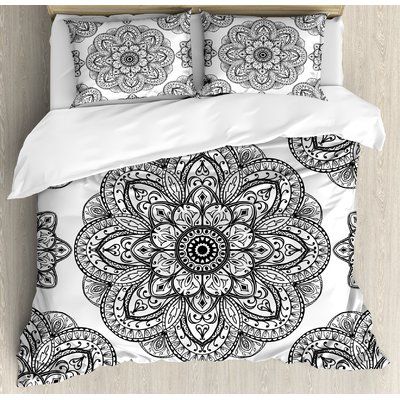 Ambesonne Mandala Ornate Pattern of Mandala with Symmetrical Shape and Tiles Arabesque Persian Image Duvet Set Size: King Mandala Duvet Cover, Print Duvet Cover, Black Duvet Cover, Ruffle Bedding, Reversible Duvet Covers, Duvet Cover Pattern, Coverlet Set, Abstract Flower, Size King