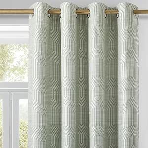 Mint Green and Silvery 100% Blackout Jacquard Geometric Pattern Curtains,42 Inch Wide 63 Inch Length 2 Panels, Thermal Insulated Noise Reducing Anti-Rust Grommet Drapes for Bedroom Living Room Energy Saving House, Pattern Curtains, Drapes For Bedroom, Thick Curtains, Cool Curtains, Geometric Pattern Design, Modern Contemporary Style, Beautiful Curtains, Modern Curtains