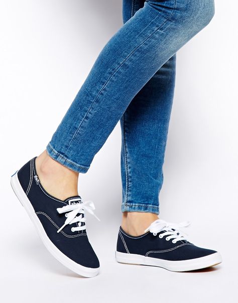 Keds+Champion+Canvas+Navy+Plimsoll+Shoes Keds Style, Keds Champion, Navy Sneakers, Keds Shoes, Navy Shoes, Navy Fashion, Lacing Sneakers, Blue Sneakers, Footwear Design Women