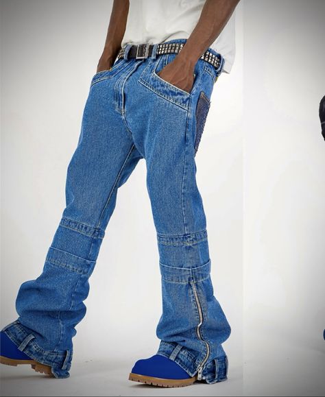 Luxury Denim Blue Bottoms For Men, Samurai Jeans, Luxury Denim Pants For Men, Luxury Men's Jeans With Hip Pockets, Luxury Men's Denim Blue Flare Jeans, How To Upcycle Clothes, Guerriero Samurai, Unique Pants, Flair Jeans