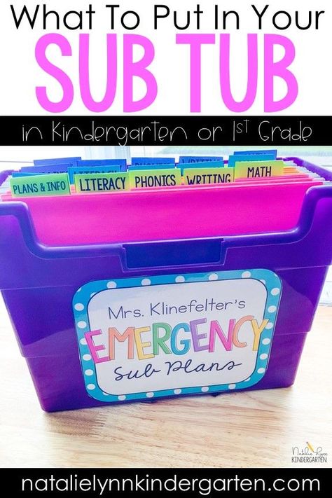 There is nothing worse than having to write sub plans when you’re too sick to move. Am I right? That’s why having an emergency sub tub full of no prep substitute plans has been a life saver the past few years! From budget-friendly suppers to interactive lesson plans and activities, here are some low-prep ideas and tips for creating an effective, year-long sub tub! Natalie Lynn Kindergarten, Substitute Ideas, Natalie Lynn, Classroom Routines And Procedures, Beginning Of Kindergarten, Substitute Plans, Guest Teacher, Substitute Teaching, Sub Plan