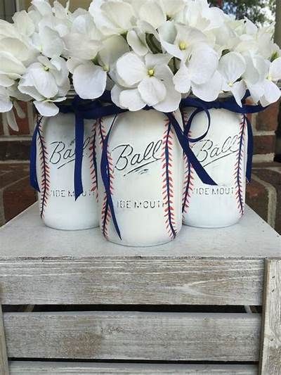 Affordable and Easy DIY Centerpieces for Your Guy | Baseball baby shower theme, Baseball ... Planning Sport, Baseball Centerpiece, Simple Centerpieces Diy, Guys Birthday, Baseball Theme Birthday, Baseball Baby Shower Theme, Baseball Wedding, Baseball Theme Party, Baseball Decor