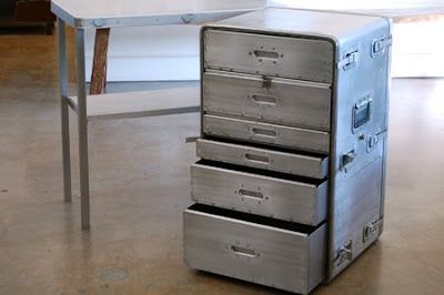 tanker desk | Awesome. Aluminum Three Part Field Desk with Drawers ($1,450.00) Vintage Steel Desk, Medical Office Furniture, Storage Pods, Flat Files, Steel Desk, Retro Office, Storage Drawer, Vintage Interiors, Modern Storage