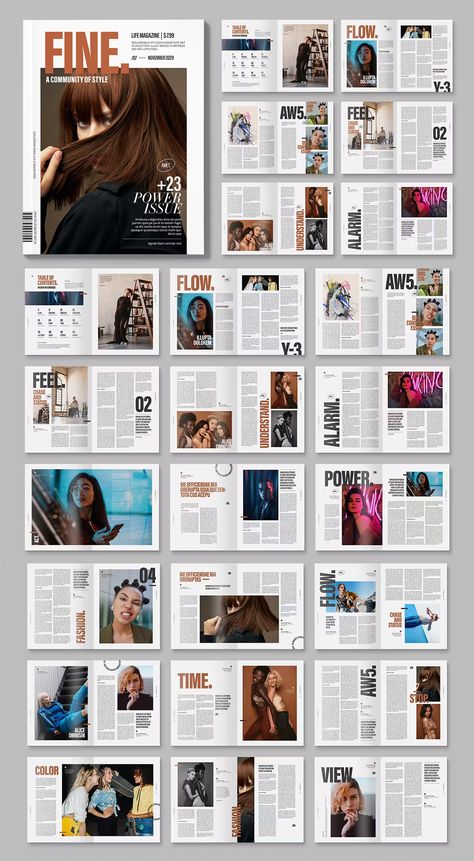 Modern Magazine Template InDesign INDD. US Letter Size. Inside Magazine Design, Magazine Page Design Layout, Page Layout Design Inspiration, Mise En Page Design, Aesthetic Magazine Layout, Student Newsletter, Magazine Layout Design Creative, Magazine Sketch, Medical Magazine