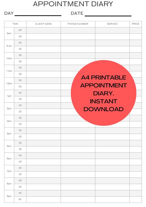 Printable Appointment Diary Appointment Cards Template, Printable Appointment Sheets, Reminder To Book Appointment, Book An Appointment, Appointment Calendar, Appointment Planner, Dollar Store Diy Projects, Beauty Therapist, Craft Fair Displays