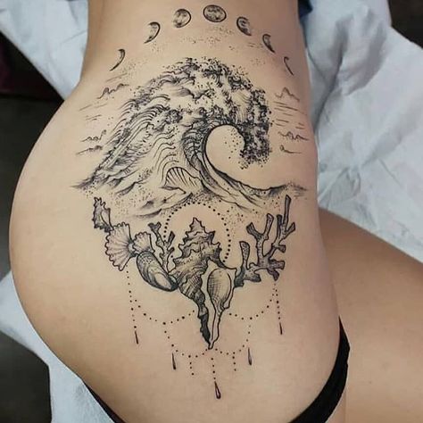 Above The Knee Tattoo, The Knee Tattoo, Tattoo Fillers, Sleeve Inspiration, Meaning Tattoos, Hip Thigh Tattoos, Party Tattoos, Hip Tattoos, Tattoos Inspiration