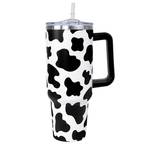 PRICES MAY VARY. Cow Print Tumbler: This cow print cup is made of food-grade-quality stainless steel. And the stainless tumbler is printed with a clear cow print pattern, the beautiful unique pattern design makes it creative. Includes a 40 oz tumbler with handle, a threaded lid, and a straw, which can make you drink in two ways. 40 Oz Tumbler with Handle and Straw: The 40 ounce tumbler with handle has a large 40oz capacity helps you hold more water at once, and is easy to hold. The lower narrowi Stanley Cow Print Cup, Cow Print Items, Cute Cow Stuff, Cow Print Stuff, Cow Print Tumbler, 40 Oz Tumbler With Handle, Printed Water Bottles, Cowgirl Accessories, Christian Hoodies