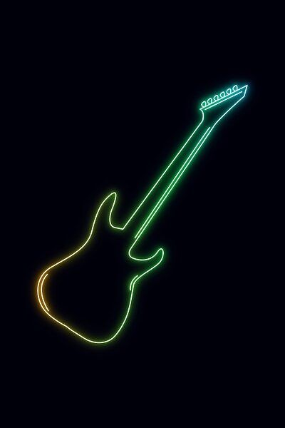 A cool guitar silhouette made from glowing retro-looking neon lines. Guitar Silhouette, Photography Sketchbook, Retro Neon, Neon Nights, Garden Fountain, Neon Glow, Neon Art, Cool Guitar, Line Art Drawings