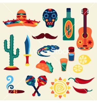 Collection of mexican icons in native style vector by incomible on VectorStock® Mexican Packaging, Mexican Icons, Mayan Riviera, Mexico Culture, Folk Art Flowers, Kawaii Illustration, Mexican Designs, Native Style, Tree Illustration