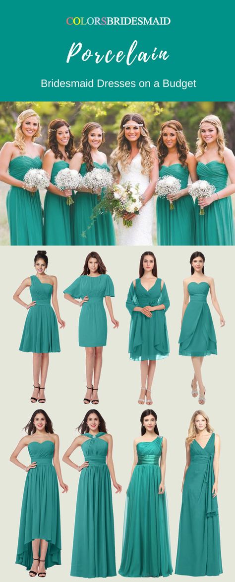 These short and long bridesmaid dresses in porcelain blue color are great for a summer or fall wedding. They are mostly sold under $100. These cheap bridesmaid dresses will make you on a budget. All sizes are custom made! Green Bridesmaid Dresses Short, Wedding Ideas On A Budget, Bride Team, Best Wedding Ideas, Summer Bridesmaids, Bridesmaid Dresses Under 100, Wedding Bridesmaids Dresses Blue, Summer Bridesmaid Dresses, Cheap Bridesmaid