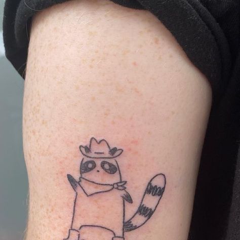 Silly Tattoos, Racoon Tattoo, Raccoon Tattoo, Racoon, Tattoo Ideas, Bass, Cowboy, Tattoos, On Instagram