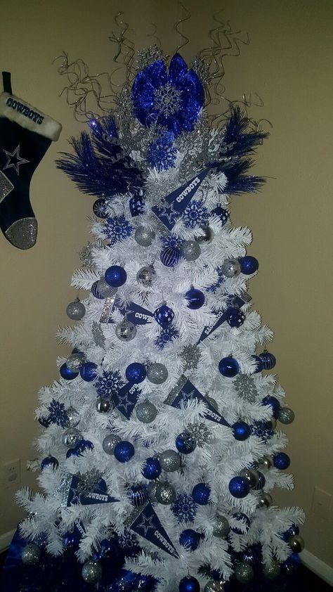 Our Dallas Cowboys Christmas tree Diy Dallas Cowboys Decor, Dallas Cowboy Christmas Tree Ideas, Dallas Cowboys Christmas Tree Ideas, Dallas Cowboys Christmas Decorations, Cowboys Christmas Tree, Osu Cowboys Christmas Tree, Dallas Cowboys Christmas Tree Kohl's, Dallas Cowboys Christmas Ornaments, Dallas Cowboys Christmas Tree