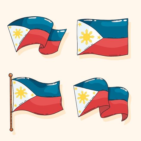 Hand drawn philippine flags | Premium Vector #Freepik #vector #design-pack #collection #hand-drawn #country-flags Filipino Ideas Design, Buwan Ng Wika Design Ideas, Filipino Scrapbook Design, Flag Philippines Design, Filipino Doodle Art, Philippine Poster Design, Filipino Slogan Ideas Design, Philipino Flag, Filipino Flag Art