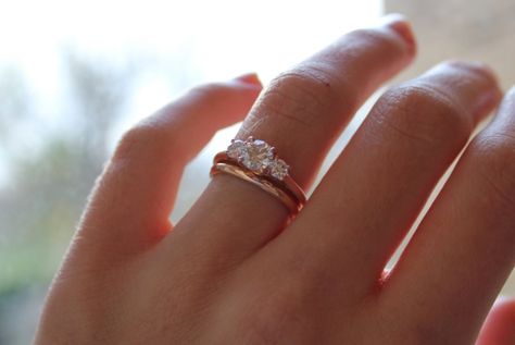 Rose gold wedding band : RockyTalky • Diamond Jewelry Forum ... Morganite Engagement Ring Set, Rose Gold Wedding Band, Unusual Wedding, Wedding Rings Solitaire, Rose Gold Wedding Bands, Morganite Engagement, Dream Engagement Rings, Morganite Engagement Ring, Rose Engagement Ring