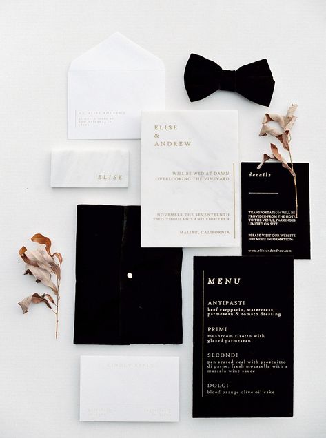 Malibu Wedding Venues, Black Wedding Favors, Black Tie Wedding Invitations, Wedding Invitations With Pictures, Black And White Wedding Invitations, Malibu Wedding, Wedding Sparrow, White Wedding Invitations, Black Wedding Invitations