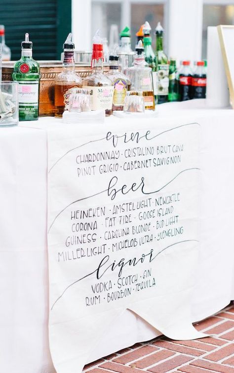 Expert-Approved Tips for Planning the Perfect Open Bar Wedding Menu Ideas, Bar Wedding Reception, Diy Wedding Menu, Wedding Reception Food, Wedding Drink, Carolina Wedding, Pinot Grigio, North Carolina Wedding, Open Bar