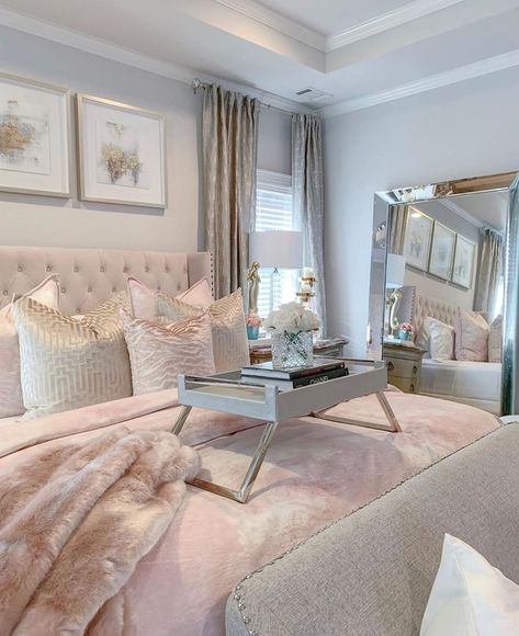 Z Gallerie on Instagram: “Get your blush on this spring and update your space with this romantic hue. 🌸 ☁️ (📷: @designandstylestudio ) . . . #zgallerie…” Glam Bedroom Decor, Glamourous Bedroom, Luxe Bedroom, Glam Bedroom, Dekorasi Kamar Tidur, Z Gallerie, Blush On, Redecorate Bedroom, Girl Bedroom Decor