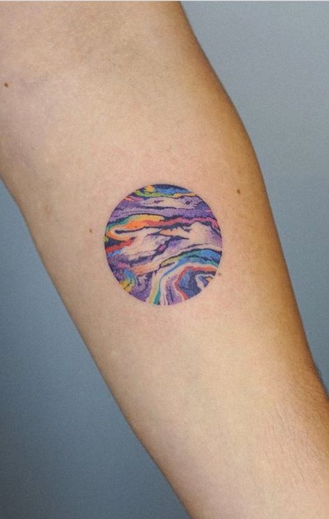 Abstract Art Tattoo, Believe Tattoos, Colorful Tattoo, Abstract Tattoo Designs, Hip Thigh Tattoos, Rainbow Tattoos, Dot Tattoos, Color Marble, Handpoke Tattoo