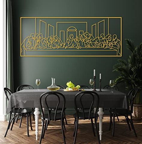 DecoSoul The Last Supper Metal Wall Art by Leonardo Da Vinci Artwork, Christian Metal Decor, Jesus Line Art, Religious Christian Decor, Gift for Christian (Gold, 33.46 x 12.9” / 85 x 32.8 cm) Line Art Christian, Jesus Line Art, The Last Supper Painting, Jesus Last Supper, Gold Metal Wall Art, Metallic Decor, Metal Bird Wall Art, Christian Metal, Outdoor Metal Wall Art