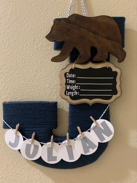 Door Hanger Baby, Yarn Wrapped Letters, Hospital Door Hanger, Baby Boy Bear, Baby Boy Birth Announcement, Hospital Door Hangers, Baby Door Hangers, Custom Hangers