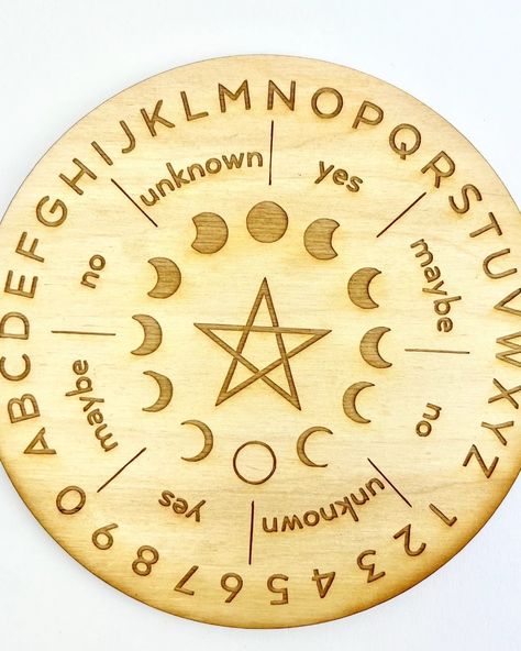 Seekers and mystics, your tool for divine guidance has arrived! Introducing the Pentagram Pendulum Board, crafted from the finest Baltic Birch Wood. 🔹 Size: Compact 6" x 6" - perfect for your mystical travels. 🔹 Material: Premium Baltic Birch Wood for a natural, grounded feel. 🔹 Design: Intricate pentagram, a symbol of wisdom and protection. Shop in-store or online! Diy Pendulum Board, Diy Pendulum, Wood Burning Stencils, Pendulum Board, Spirit Board, Divine Guidance, Crystal Grid, The Change, Board Design