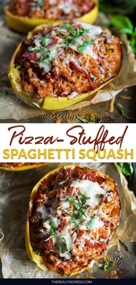 Pizza Stuffed Spaghetti Squash, Spaghetti Squash Pizza, Grain Free Dinner, Squash Pizza, Dietitian Recipes, Healthy Freezer Meals, Great Pizza, Craving Pizza, Primal Kitchen