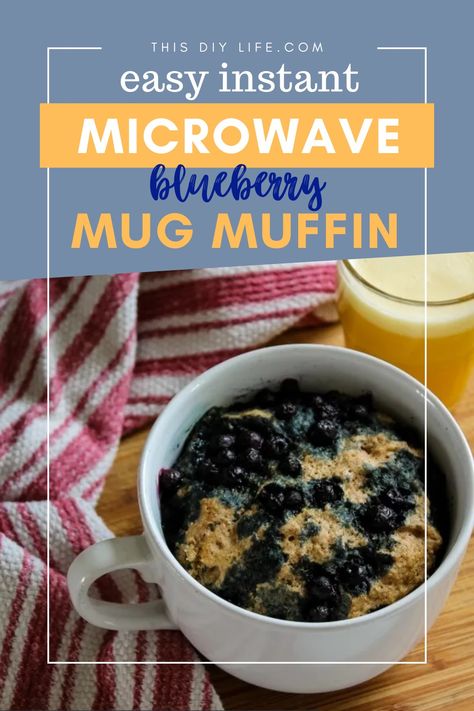 In minutes you can make a personal blueberry microwave muffin in a mug! A healthy and delicious breakfast. This microwave mug muffin is vanilla blueberry, but you can use this recipe with any fruit combination. A great breakfast for teens - filling and hearty. Microwave Muffin In A Mug, Breakfast For Teens, Oatmeal Blueberry Muffins Healthy, Microwave Muffin, Mug Muffin, Mug Dessert Recipes, Blueberry Yogurt Muffins, Blueberry Protein Muffins, Blueberry Oatmeal Bake