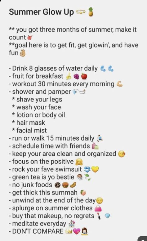 Summer glow up, you can do before summer starts! Summer Body Workout Plan, Summer Checklist, Body Glow, Teen Advice, Practicing Self Love, Summer Body Workouts, The Glow Up, Self Care Bullet Journal, Teen Summer