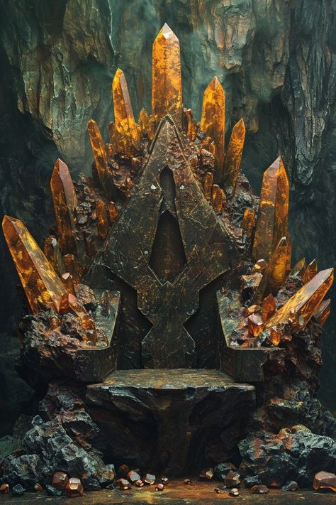 Fey Throne Room, Fantasy Cauldron, Dwarven Throne Room, Nature Throne, Evil Throne, Throne Concept Art, Crystal Throne, Dnd Treasure, Ice Throne