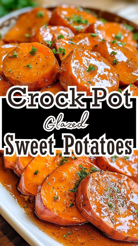 Crock Pot Glazed Sweet Potatoes Sweet Potato Recipes With Bourbon, Ninja Sweet Potatoes, Best Crockpot Sweet Potatoes, Pork With Sweet Potatoes, Ninja Foodie Sweet Potato, Dairy Free Sweet Potatoes, Recipes For Sweet Potatoes Side Dishes, Yams In Crockpot Slow Cooker, Garlic Sweet Potato Recipes